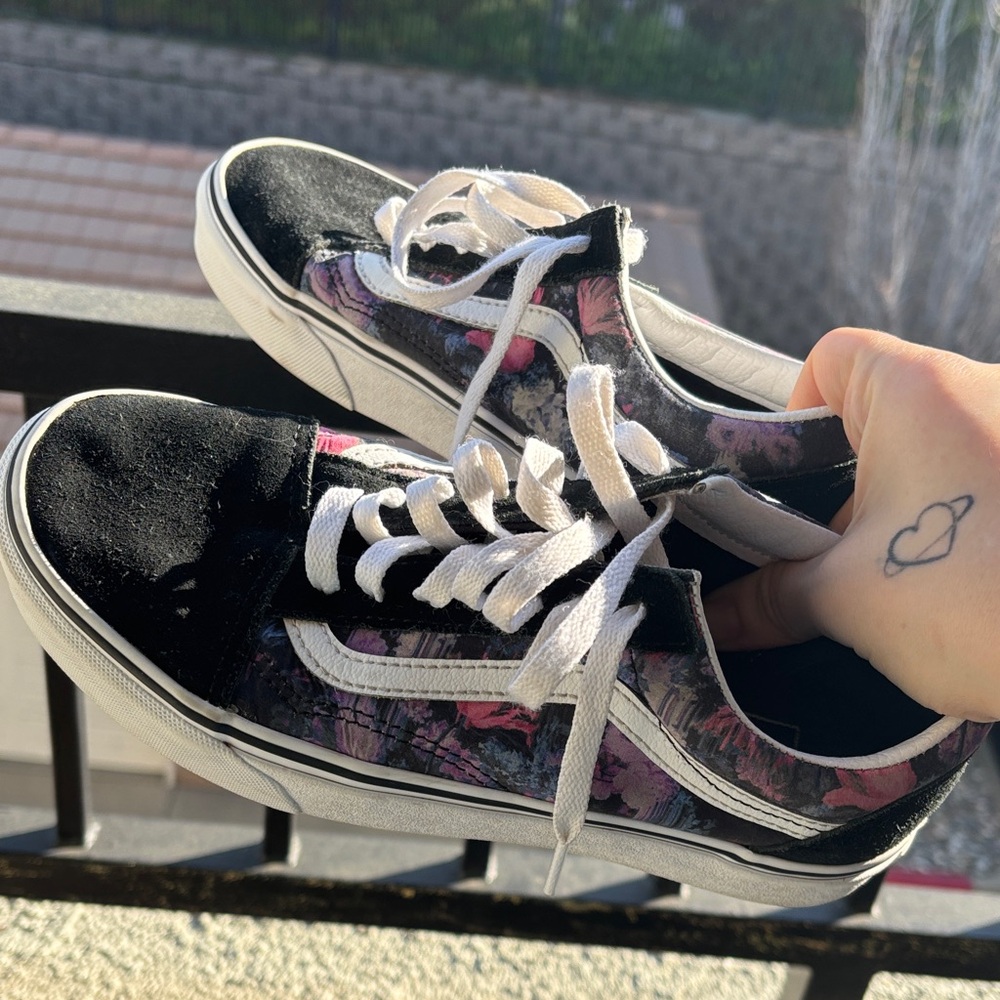 Vans Old Skool Black with Pink & Purple Floral Accents